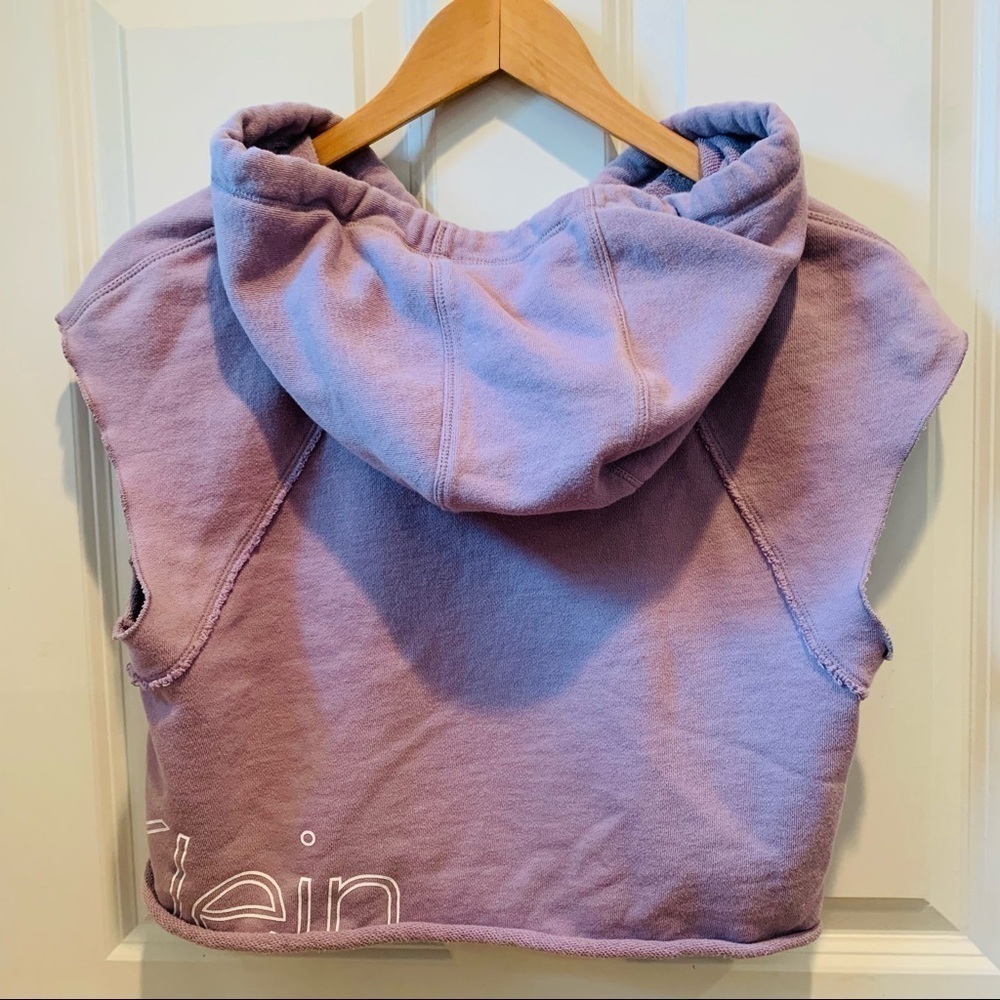 Calvin Klein Purple Crop Muscle Sleeveless Hoodie - Picture 5 of 12